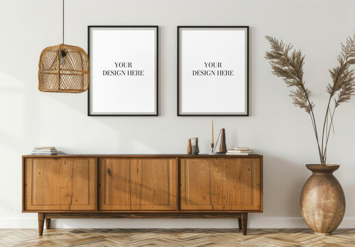 Minimalist Interior With Wooden Furniture Mockup PSD