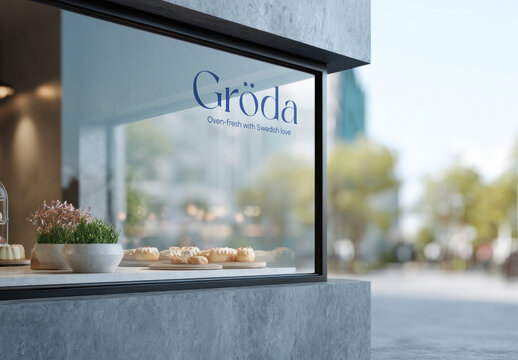 Modern Bakery Window Display Mockup PSD