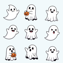 Cute Ghost Characters Set with Funny Halloween Expressions Vector 4