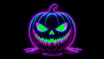 Blue and Pink Neon Jack-o'-Lantern with Dripping Green Glowing Face