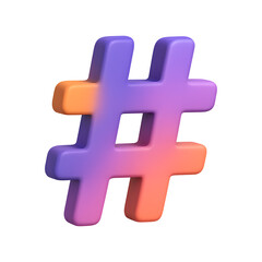 Obraz premium 3D Hashtag Social Media Icon Isolated on a Transparent Background