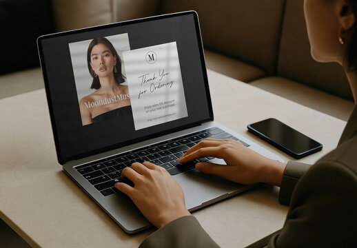 Online Shopping On Laptop Mockup PSD