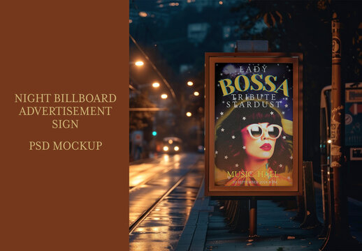 Night Billboard Advertisement Mockup PSD