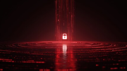 Stunning photo of glowing red padlock symbol with digital data streams on dark background.
