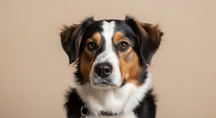 Close-up Portrait of an Adorable Australian Shepherd Dog Looking Directly at the Camera.