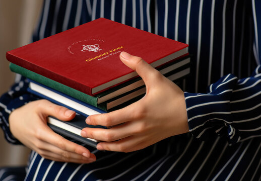 Person Holding Stack Of Books Mockup PSD