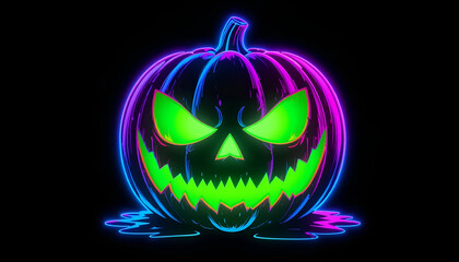 Split-Tone Neon Jack-o'-Lantern: Green Face, Blue and Pink Glow