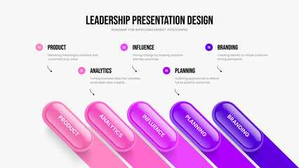 Service Briefing 5 Step Diagram Slideshow Template. Company Visualization Five Option Infographic Frame Design. Digital Review Presentation Layout Vector Illustration.
