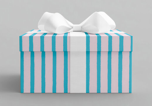Striped Gift Box Mockup With Bow PSD