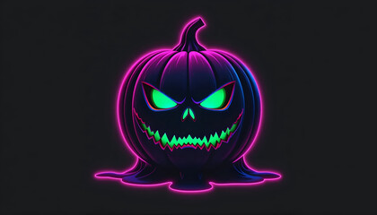 Purple Neon Outline Jack-o'-Lantern with Bright Green Glowing Face