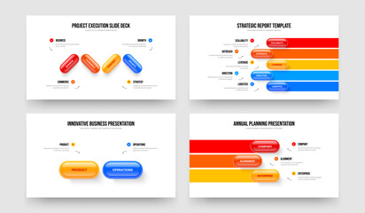 Market Report Four Five Two Three Element Diagram Slide Layout Vector Illustration Collection. Creative Analysis 4 5 2 3 Option Infographic Frame Design Bundle.