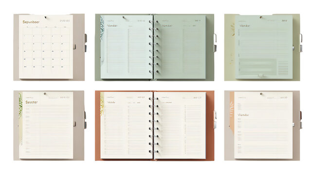 Organize your days with elegant simplicity a collection of beautiful minimalist planners on transparent background