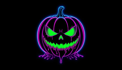 Vibrant Pink Neon Outline Pumpkin with Dripping Green Scary Face