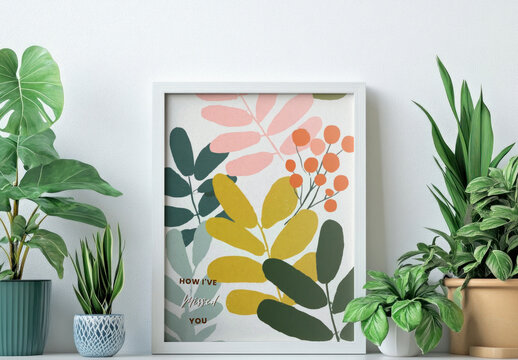 Vibrant Botanical Framed Mockup Wall Art PSD