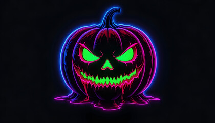 Pink and Blue Neon Jack-o'-Lantern with Dripping Lime Green Face