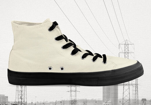 Vintage Sneaker With Urban Backdrop Mockup PSD