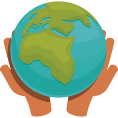 Two Hands Cupping a Blue and Green Earth Globe with Africa Prominently Visible Against a Transparent Background Representing Global Care and Protection