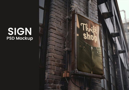 Vintage Thrift Shop Sign Mockup PSD