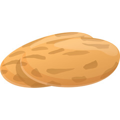 Two golden brown oval shaped baked bread rolls with light texture on a white background