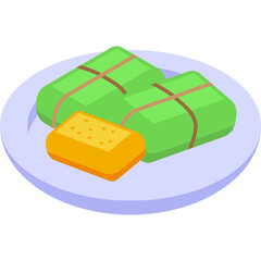 Two Green Wrapped Food Items With Yellow Square On A Plate Isometric Style Digital Art Transparent Background