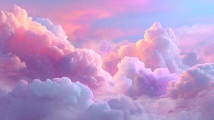 Dreamy sky with fluffy clouds in pastel colors for backgrounds and design