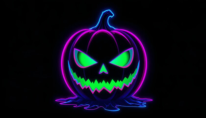 Neon Glowing Jack-o'-Lantern with Dripping Green Face on Black