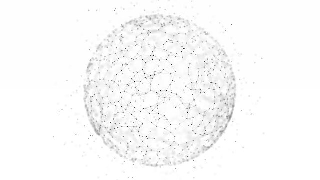 Futuristic sphere connected of particles. Flow of data in cyberspace. Space energy concept on white background. 3D render animation.