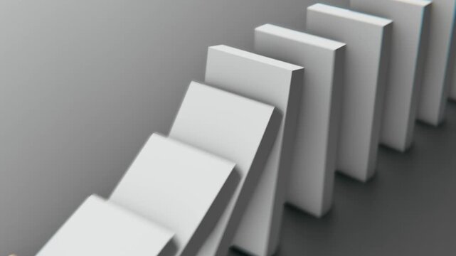 Domino Effect of White Tiles Falling in a Straight Line - 3D Animation

