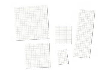 Different sized ruled paper sheets with grid lines, transparent background providing a versatile template for notes and designs