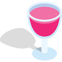 A Pink Colored Beverage in a Stemmed Glass Casting a Dark Shadow on a White Background