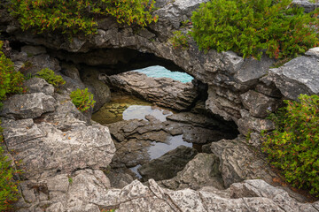 Natural Arch Bruce Peninsula Canada, Limestone Rock Formation Over Georgian Bay