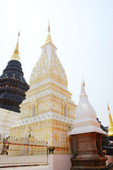 Fototapeta premium Ancient white and black with golden pagoda symbols of buddhism at Wat Den Sali Si Mueang Kaen temple in Chiang Mai Province in Thailand