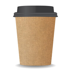 Blank kraft paper takeaway disposable coffee cup mockup isolated on transparent background.