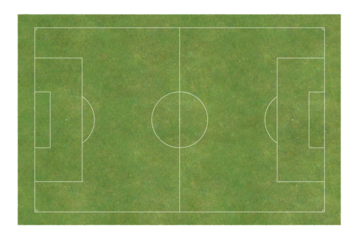 layout empty board realistic grass surface. soccer sport green lawn. Top view of International standard football field floor with 11 players per team isolated on transparent background or png file.