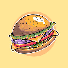 Burger Sandwich vector illustration. Fast Food Hamburger logo design. Junk Food Suitable for food, drink, and snack design