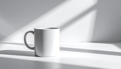 Obraz premium White mug basks in sunlight on a bright surface