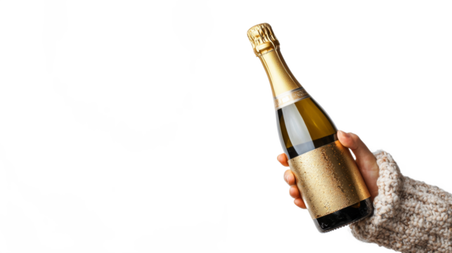 hand holding a champagne bottle 