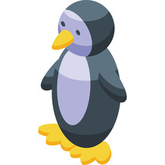 A Pixel Art Penguin Icon Standing on a Transparent Background with Yellow Feet and a Blueish-Gray Body