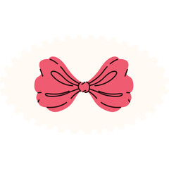 A Pink Bow With A Scalloped Border On A Cream Background With A Subtle Texture, Simple Drawing Style