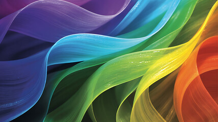 Abstract flowing ribbons of rainbow colors, creating a vibrant and dynamic visual effect