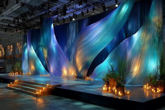 Elegant stage with white drapes and pool high resolution picture