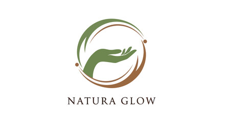 Fototapeta premium Natura Glow logo design with a green hand in a circular swoosh.