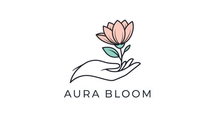 Aura Bloom logo with hand holding a blooming flower.