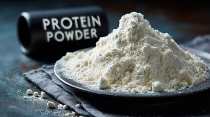 Protein powder on a plate. Concept of abundance and the importance of protein in one's diet