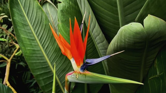 Bird of paradise flower shining in tropical garden