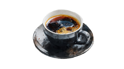 An inky black coffee steaming in a rustic mug promising warmth and solace on a quiet morning on transparent background