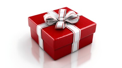 Red gift box sits on white. Use for marketing, design and web.