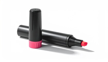 Obraz premium Pink-tipped black marker with removed cap on white surface
