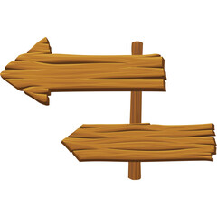 Two Rustic Wooden Directional Signs Pointing Left and Right Mounted On a Vertical Pole Against a White Background