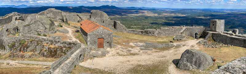 view on  the medieval castle ruins of mosanto in Portugal in rocky mountain